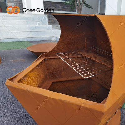 Outdoor Corten Steel Metal Fire Pit เตาย่างบาร์บีคิว Bbq Brazier Grill