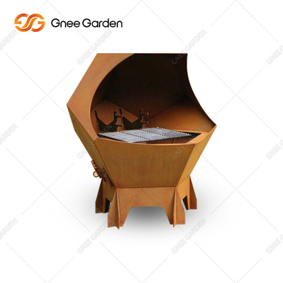 ทำอาหารกลางแจ้ง ย่างบาร์บีคิว ลานสวน Corten Steel เตาย่างบาร์บีคิวกลางแจ้ง