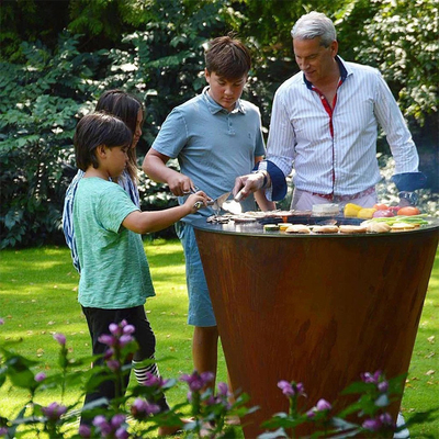 การทำอาหารกลางแจ้ง Corten Metal Barbecue Grill Heavy Duty