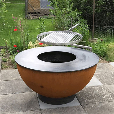 ครัวกลางแจ้งที่ทนทานเตาย่างบาร์บีคิว Corten Steel Barbeque Fire Pit Grill