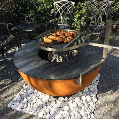 แคมป์ปิ้งกลางแจ้งทำอาหาร Corten Steel Bbq Grill เตาย่างไฟตกแต่ง