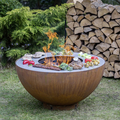 แคมป์ปิ้งกลางแจ้งทำอาหาร Corten Steel Bbq Grill เตาย่างไฟตกแต่ง