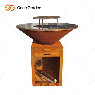 เตาย่างบาร์บีคิวถ่านกลางแจ้ง Corten Steel Fire Pit BBQ พร้อมเตาย่างทำอาหาร