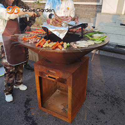 Outdoor Corten Steel Garden Fire Pit BBQ ทำอาหารจานเตาทำอาหารกลางแจ้ง