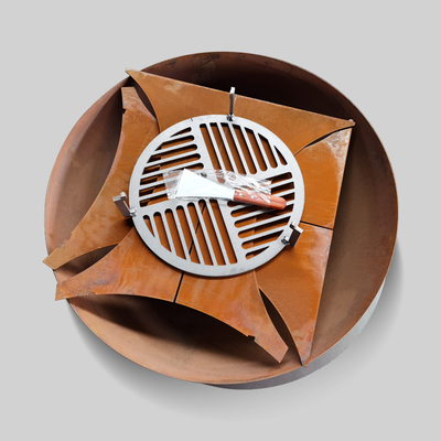 เตาทำอาหารกลางแจ้ง Corten Steel ขนาด 1,000 มม. พร้อมฐานที่ถอดออกได้