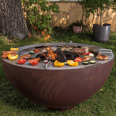 เตาบาร์บีคิวกลางแจ้ง Corten Steel ขนาด 1000 มม. พร้อมแหวนย่างแบบกำหนดเอง