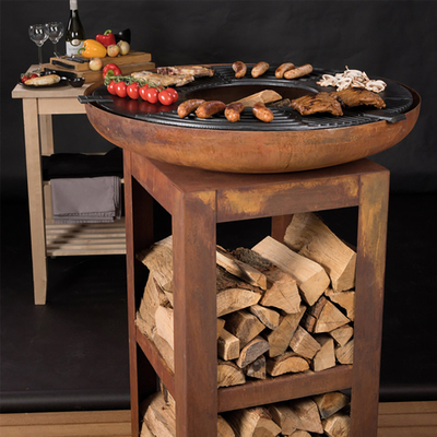 ครัวกลางแจ้งที่ทันสมัย ​​Corten Steel Grill การเผาไหม้ไม้ แคมป์ปิ้ง BBQ Grill