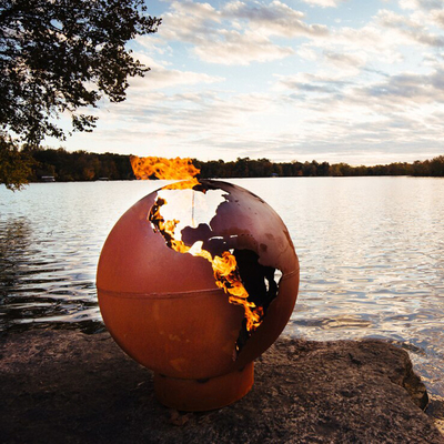 แฮนด์เมด Corten Steel Fire Pit Balls ออกแบบเอง Fire Pit Balls