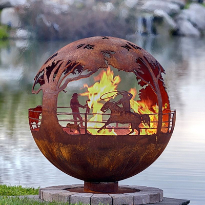 900mm ตกแต่ง Corten Globe Steel Fire Pit Handcrafted