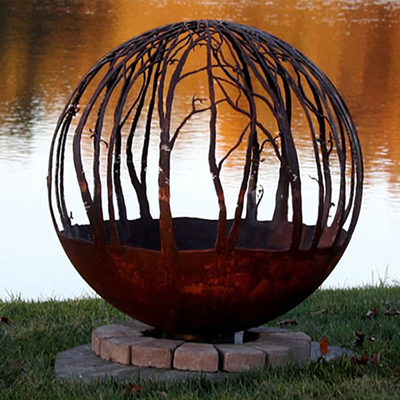 การเผาไหม้ไม้กลางแจ้ง Corten Steel Sphere Fire Pit Round Custom