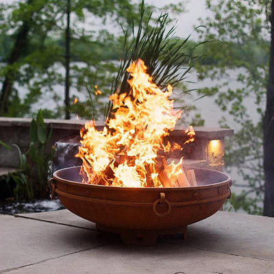 37 นิ้ว Weathering Steel Round Steel Fire Pit แคมป์ปิ้ง Brazier Outdoor