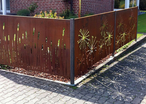 รูปแบบการตัดด้วยเลเซอร์แบบดอกแดนดิไลอัน Corten Steel Garden ตกแต่งหน้าจอ