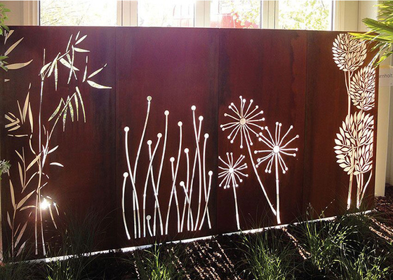 รูปแบบการตัดด้วยเลเซอร์แบบดอกแดนดิไลอัน Corten Steel Garden ตกแต่งหน้าจอ