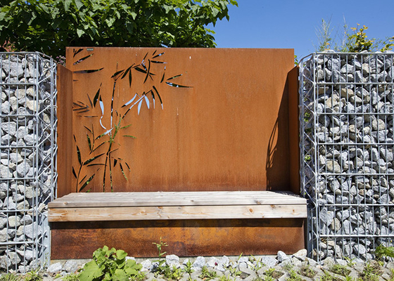 ลวดลายไม้ไผ่เครื่องประดับสวนโลหะเลเซอร์ตัดแผงเหล็ก Corten ตกแต่งกลางแจ้ง