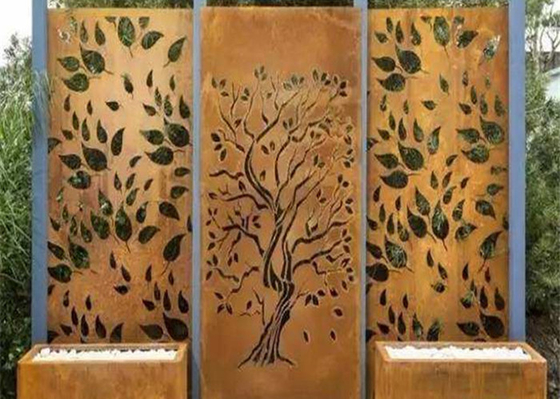 หน้าจอความเป็นส่วนตัวของ Oak Tree Design Rusty Corten Steel ตกแต่ง 600 * 1200mm