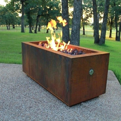 เตาเผาไม้ Corten Steel Fire Pit รูปสี่เหลี่ยมผืนผ้า