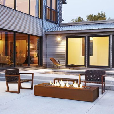 เหล็กกลางแจ้งหลุมไฟตกแต่งสวน Corten เหล็กหลุมไฟตารางด้วยสีสนิมธรรมชาติ