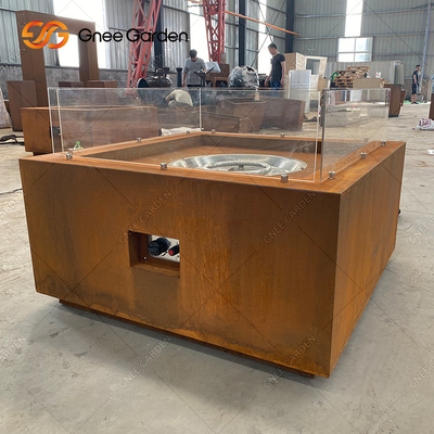 เหล็กกลางแจ้ง Fire Pit Garden Patio ตกแต่ง Square Corten Steel Firepit