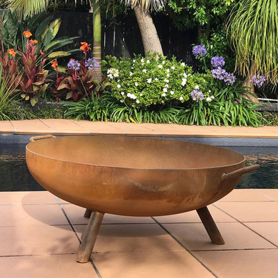 Round Corten Steel Fire Pit Garden ตกแต่ง Corten Steel Fire Bowl