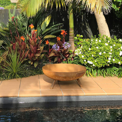Round Corten Steel Fire Pit Garden ตกแต่ง Corten Steel Fire Bowl
