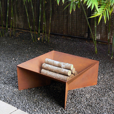 เตาเผาไม้รูปทรงสี่เหลี่ยม Corten Steel Fire Pit ความหนา 3mm