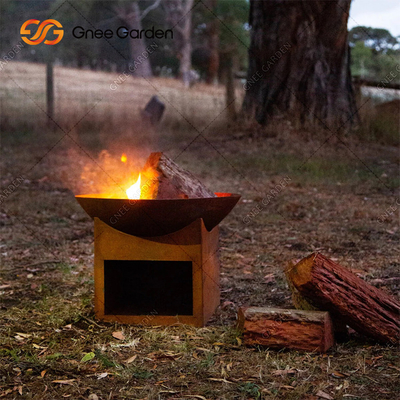 รอบสวนกลางแจ้งไม้เผา Corten Steel Fire Pit 3mm พร้อมที่เก็บไม้