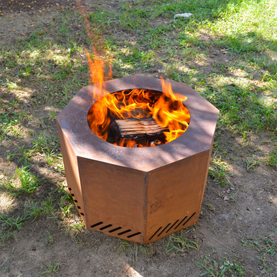 แคมป์ปิ้ง Heater Wood Burning Corten Steel Round Fire Pit ในพื้นที่ใช้สอยกลางแจ้ง