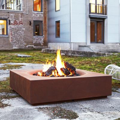 หนา 3 มม. Weathering Steel Square Metal Fire Pit Firewood Burning