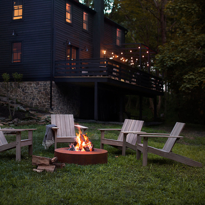 สวนกลางแจ้งทรงกลม Corten Steel Fire Pit แคมป์ปิ้งสำหรับการเผาไหม้ไม้นอก